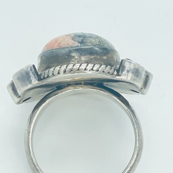 Artisan Rhodonite Garnet Moonstone Ring Size 9 Sterling Silver Bezel Set Stones - Picture 8 of 10
